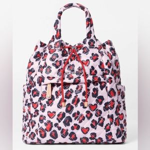 MZ Wallace Small Metro Convertible Backpack Heart Leopard